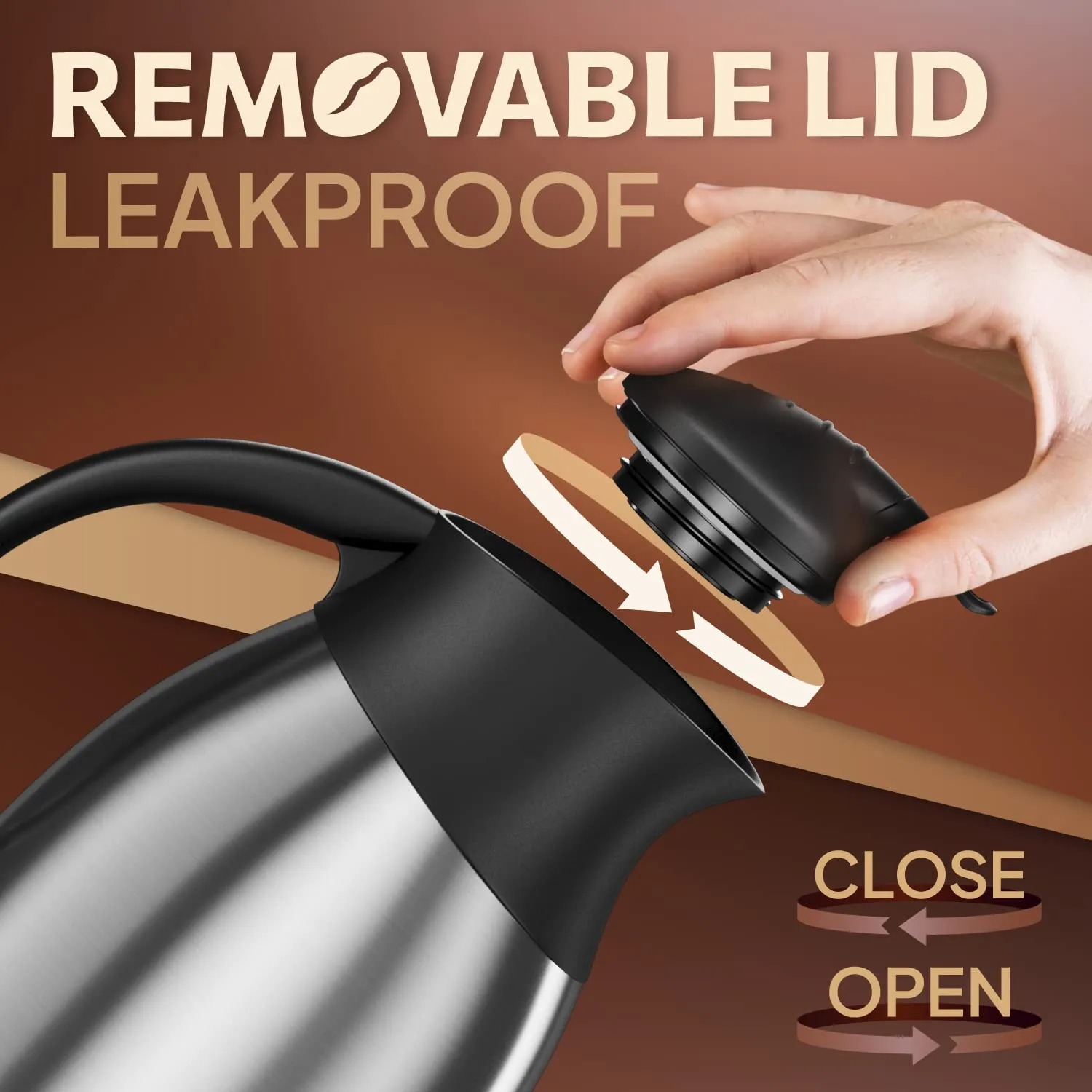 Thermal Coffee Carafe 1.5L/51Oz - Double Wall Vacuum Insulated BPA Free Stainless Steel Easy Server Beverage Butler Pitcher - Lab-Tested Hot and Cold Serving Thermos Jug with Free Brush and eBook