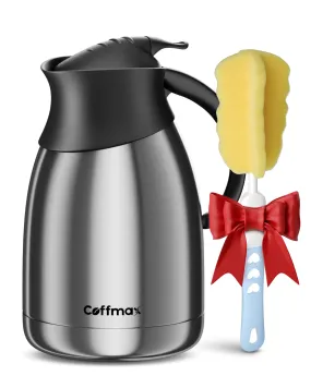 Thermal Coffee Carafe 1.5L/51Oz - Double Wall Vacuum Insulated BPA Free Stainless Steel Easy Server Beverage Butler Pitcher - Lab-Tested Hot and Cold Serving Thermos Jug with Free Brush and eBook