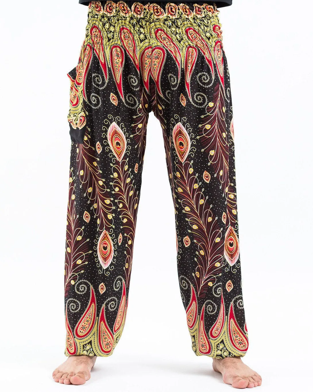 Unisex Peacock Paisley Harem Pants in Black