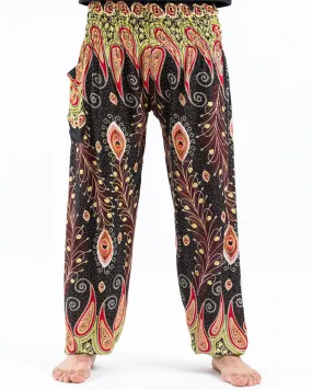 Unisex Peacock Paisley Harem Pants in Black