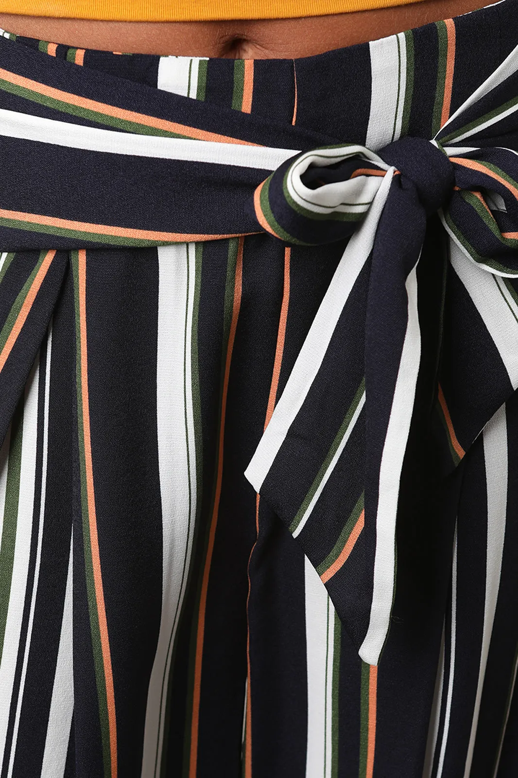 Vertical Striped Waist Sash Palazzo Pants