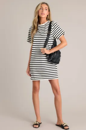 Weekend Wonder White Stripe 100% Cotton Mini T-Shirt Dress