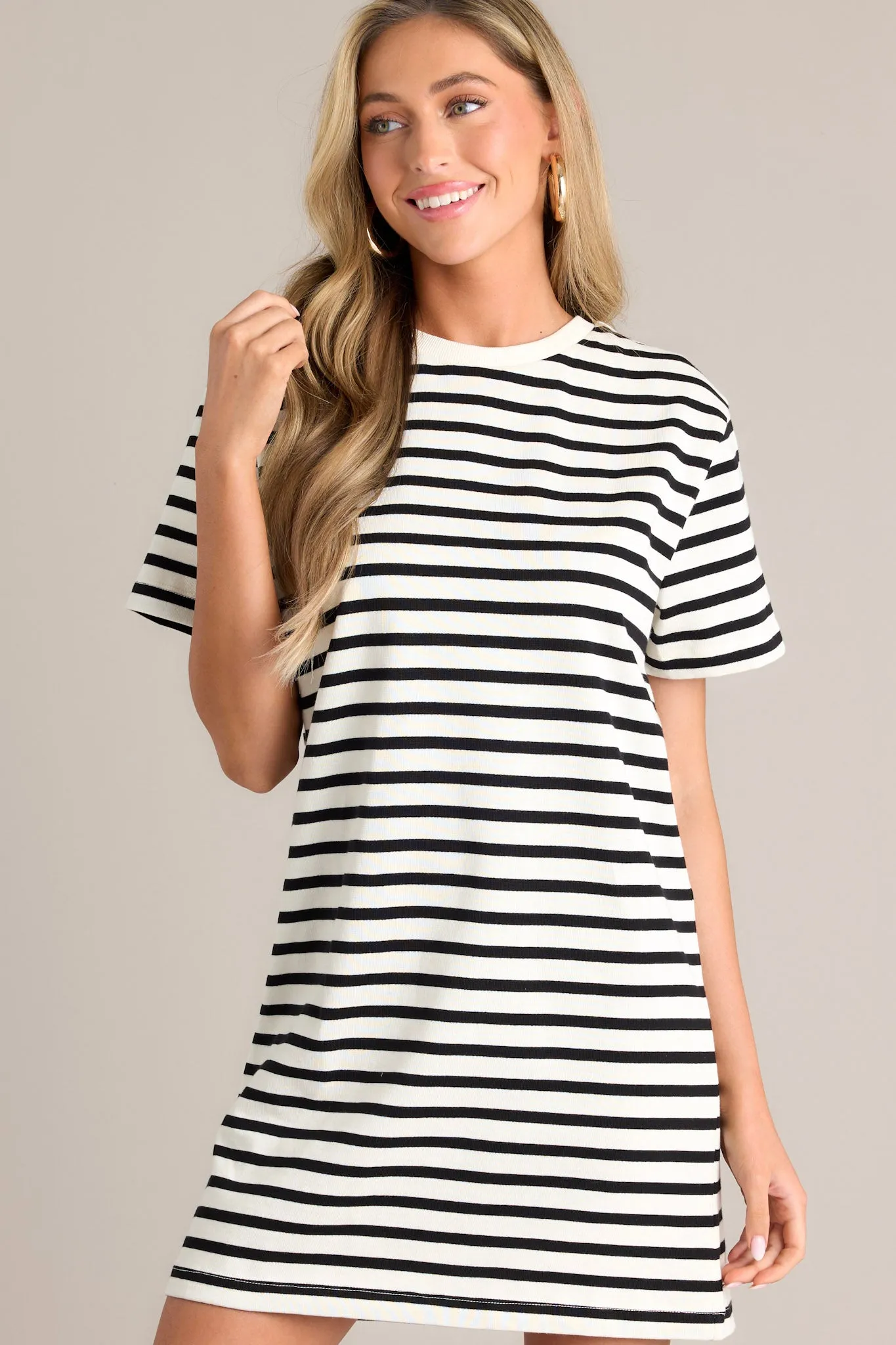 Weekend Wonder White Stripe 100% Cotton Mini T-Shirt Dress
