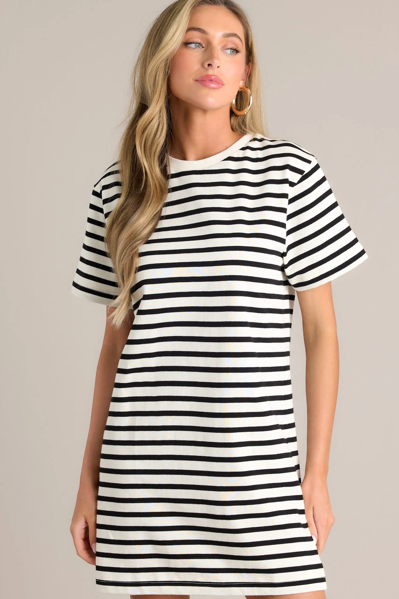 Weekend Wonder White Stripe 100% Cotton Mini T-Shirt Dress