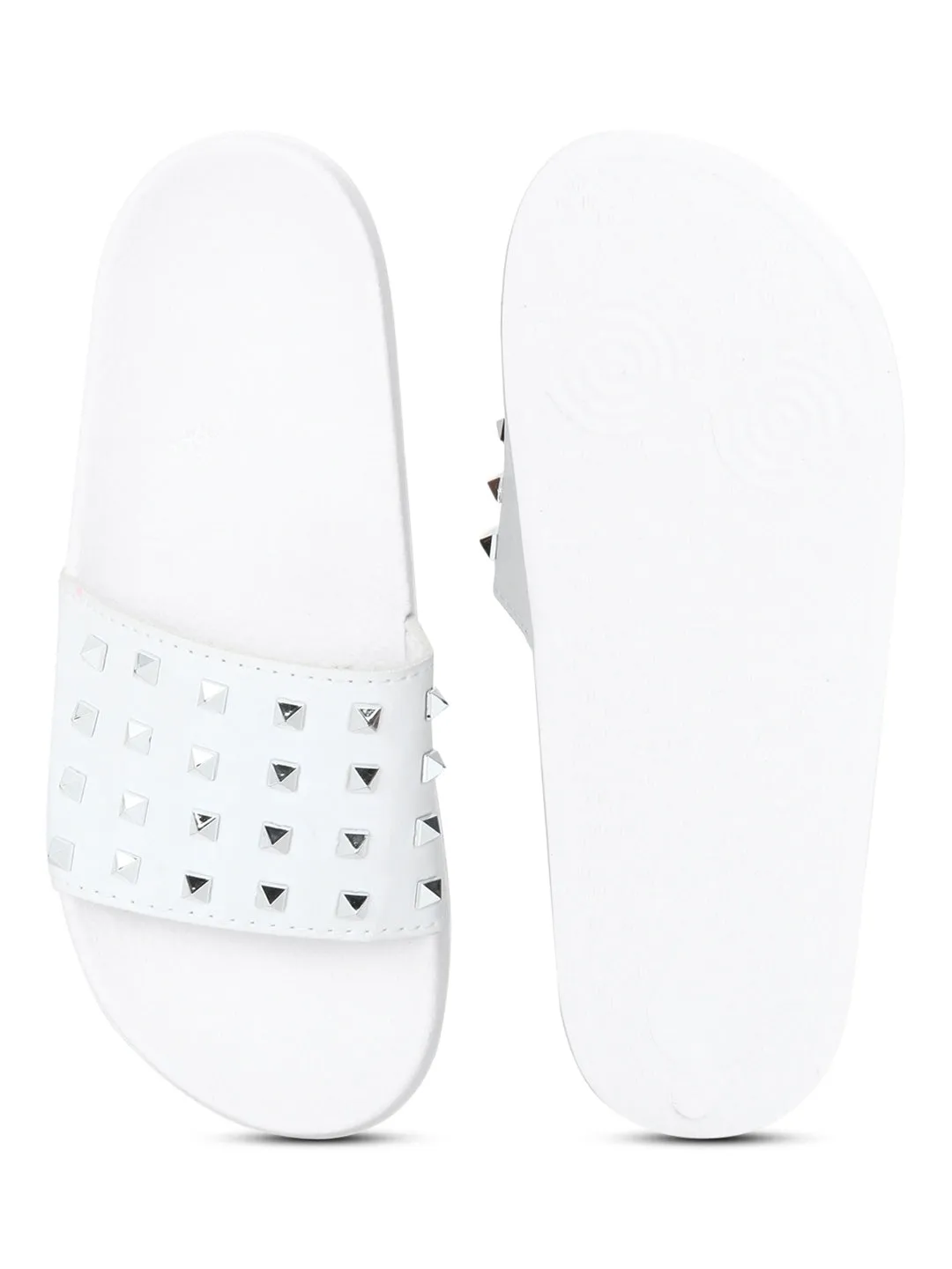 White PU Studded Slip-On Flats