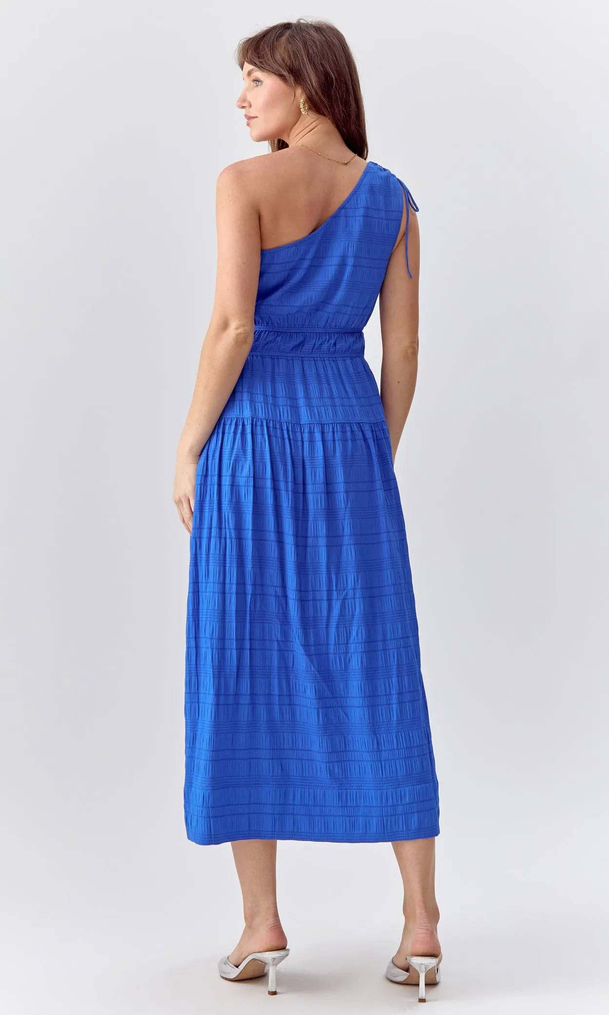 Whitney One Shoulder Textured Midi Dress