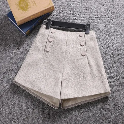 Wjczt Short Mujer Korean Woolen Shorts Women 2022 Winter Loose Wide Leg Shorts Feminino Autumn  Zipper Pocket Buttons Shorts 7435 50