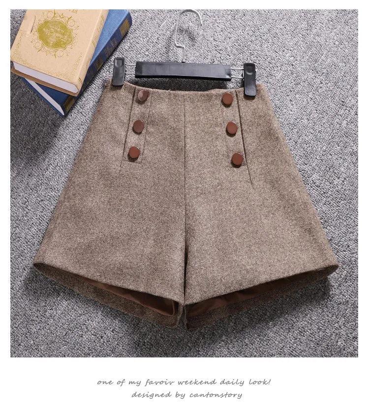 Wjczt Short Mujer Korean Woolen Shorts Women 2022 Winter Loose Wide Leg Shorts Feminino Autumn  Zipper Pocket Buttons Shorts 7435 50