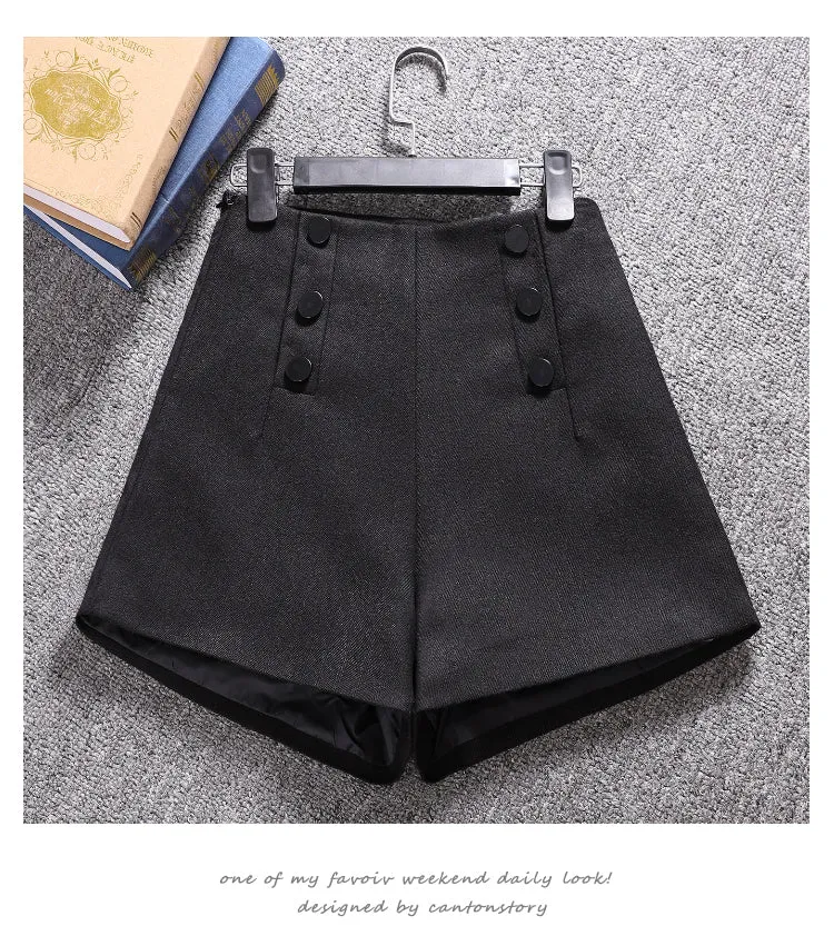 Wjczt Short Mujer Korean Woolen Shorts Women 2022 Winter Loose Wide Leg Shorts Feminino Autumn  Zipper Pocket Buttons Shorts 7435 50