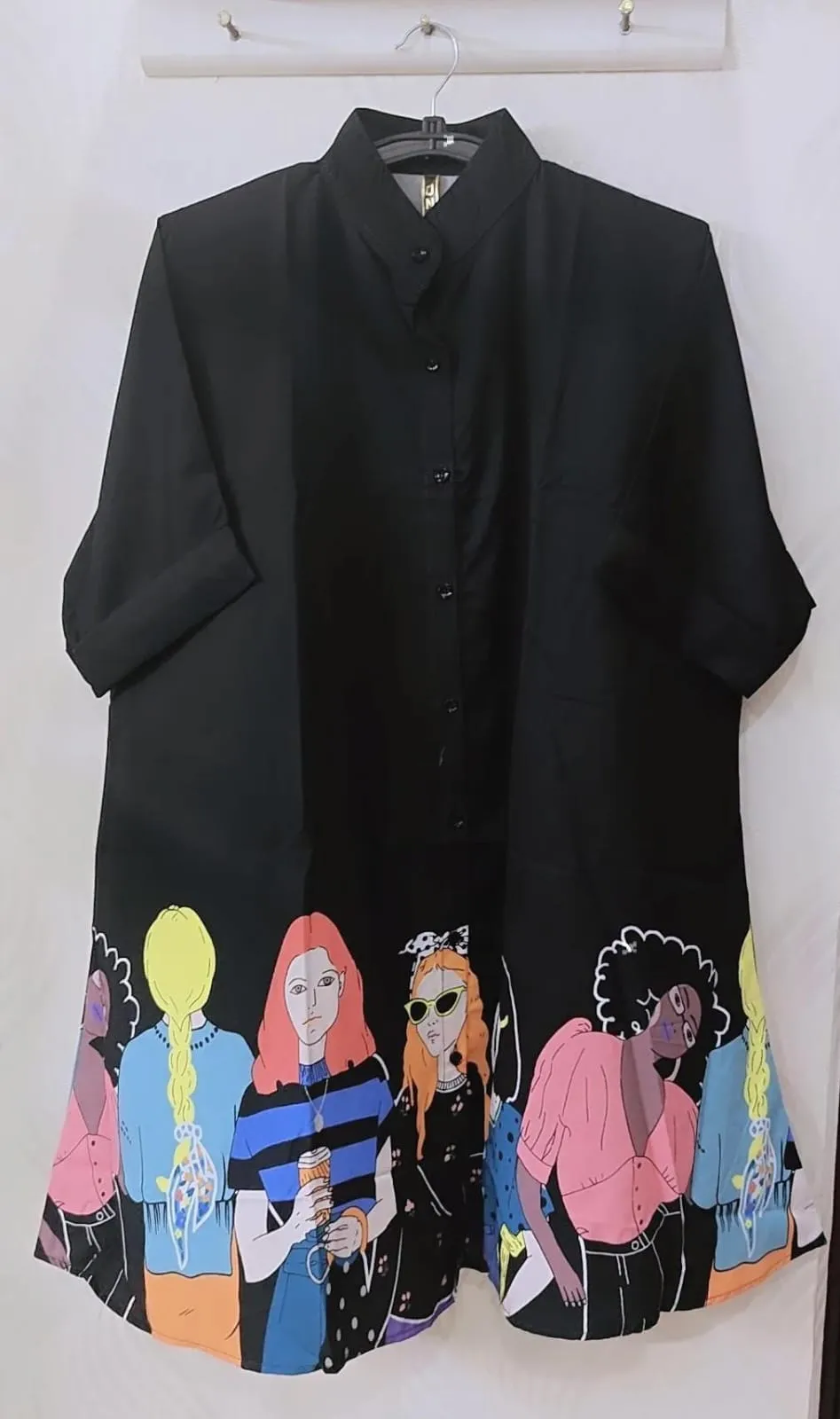 Women big size funky vacation shirt dress with belt