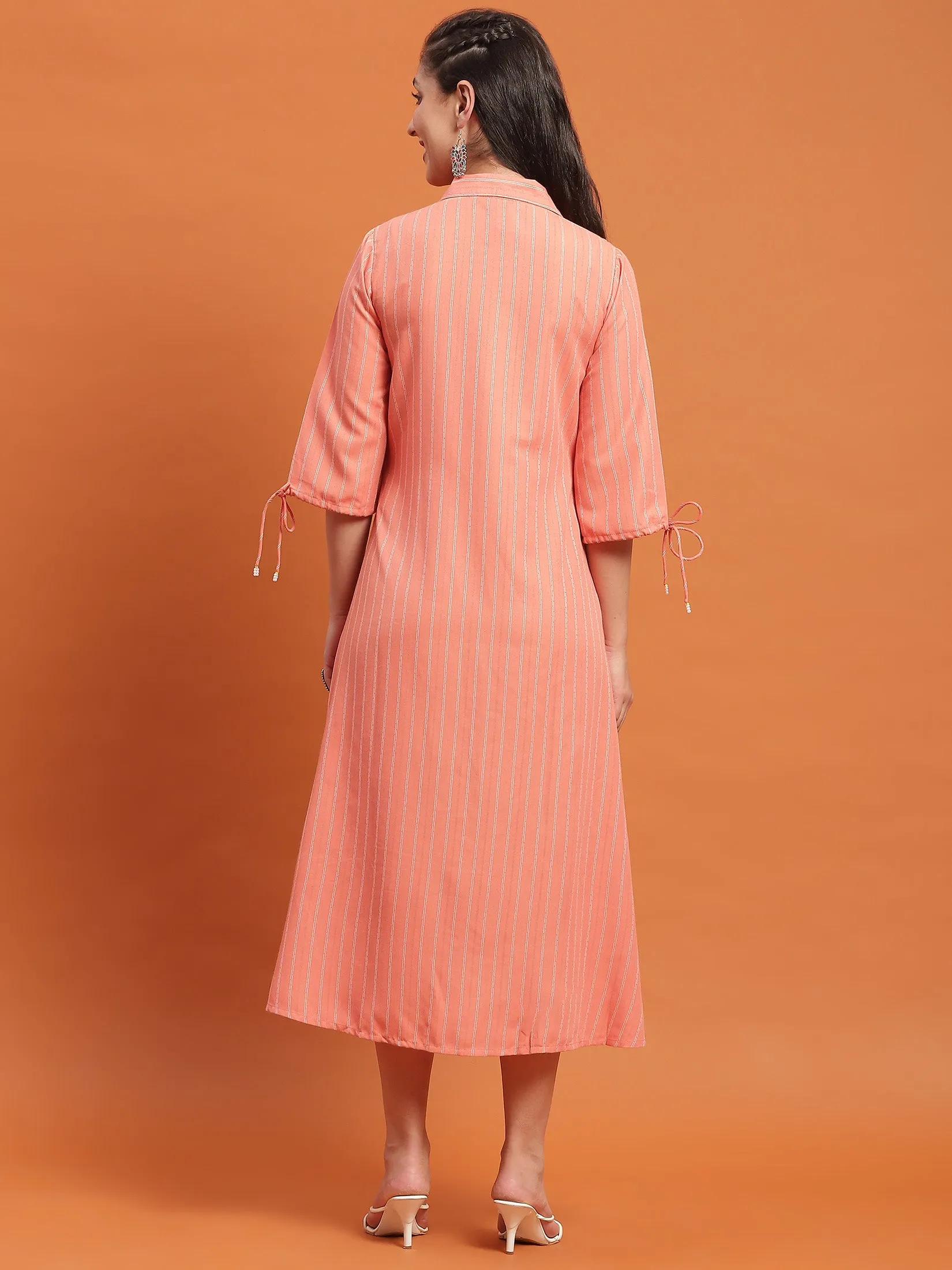Women Peach Embroidered Dress
