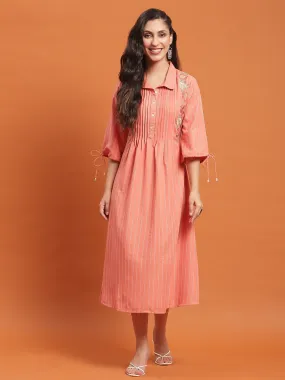 Women Peach Embroidered Dress