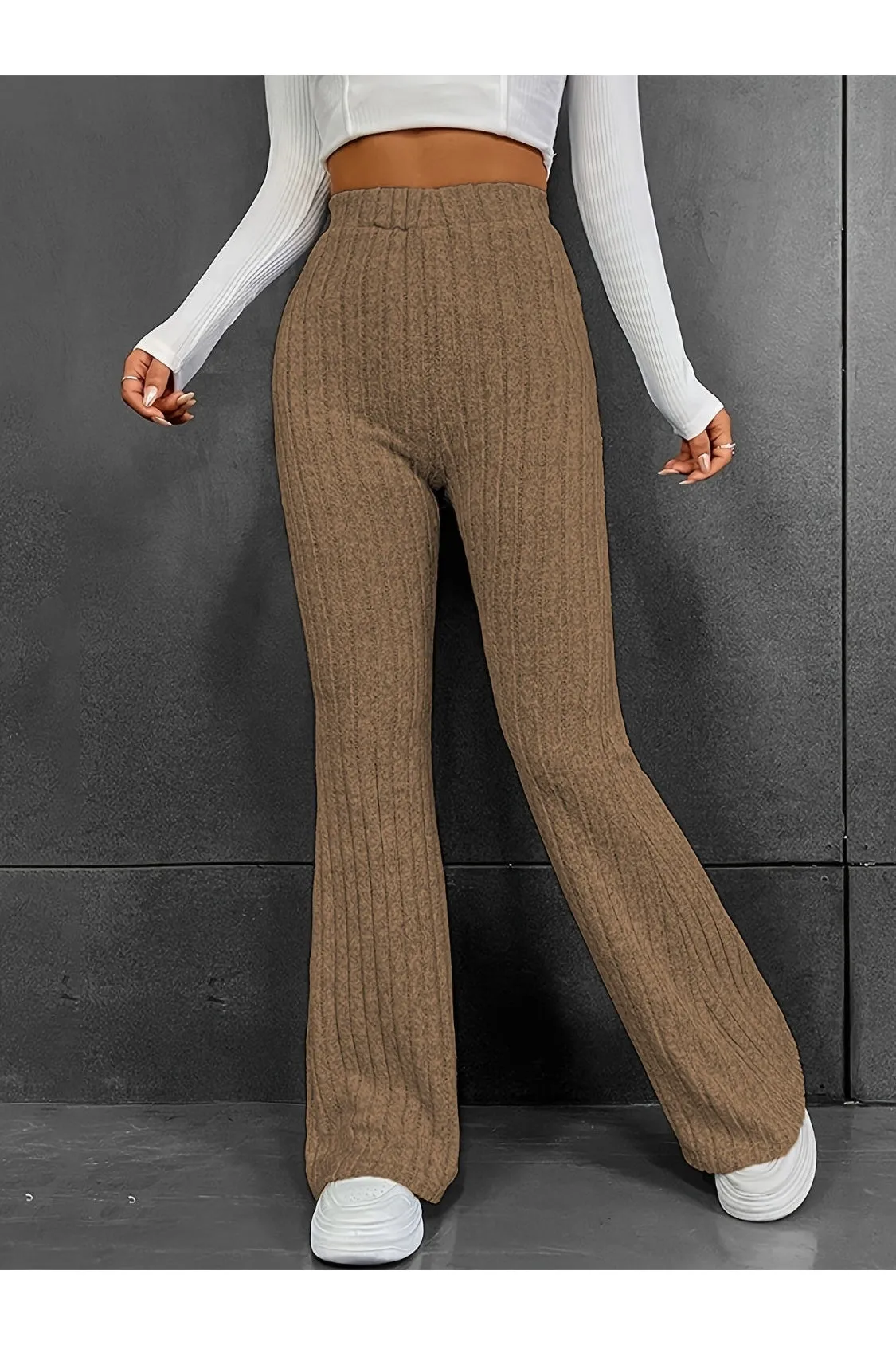 Women Ribbed High Waist Bootcut Pants