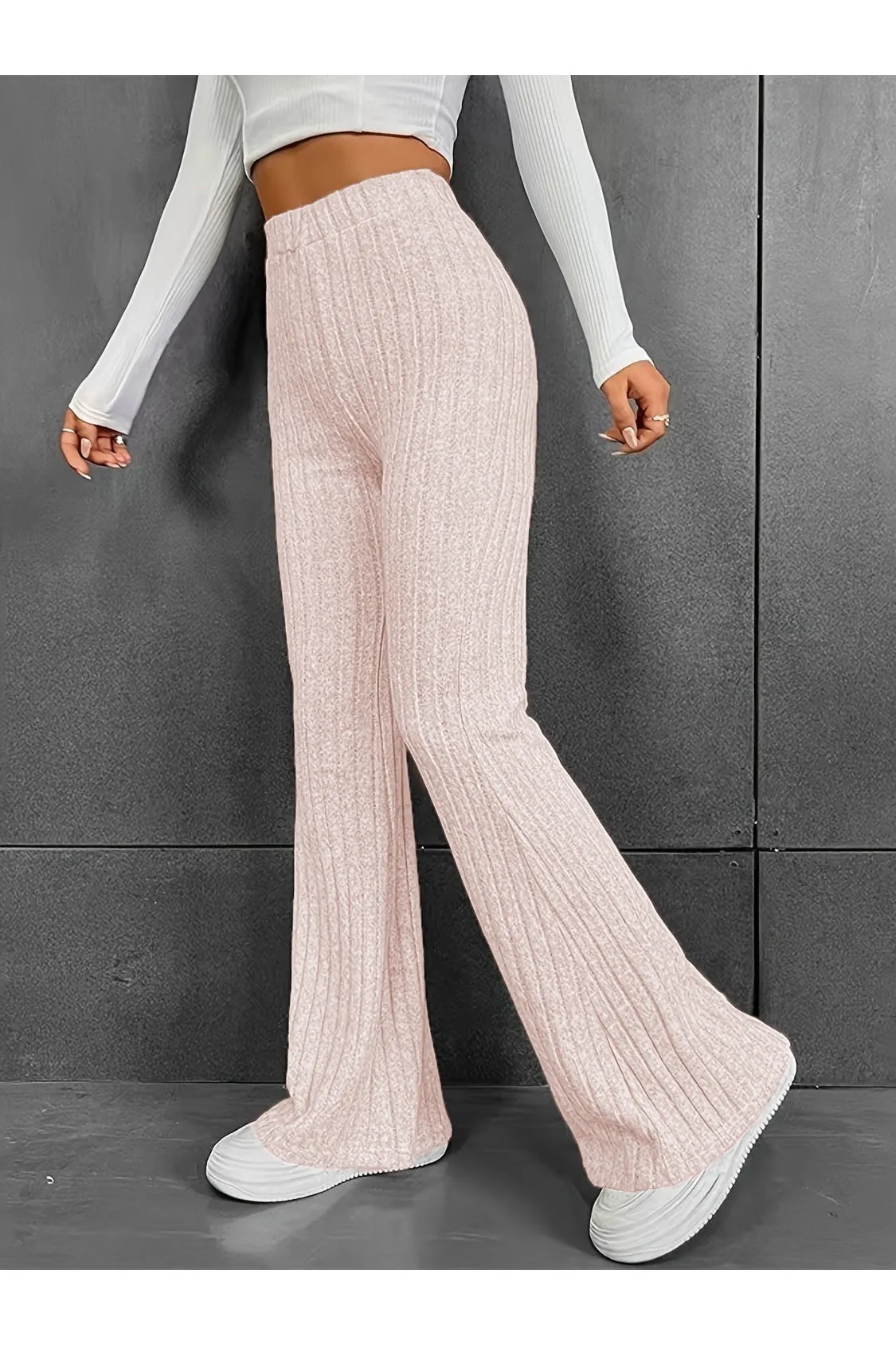 Women Ribbed High Waist Bootcut Pants