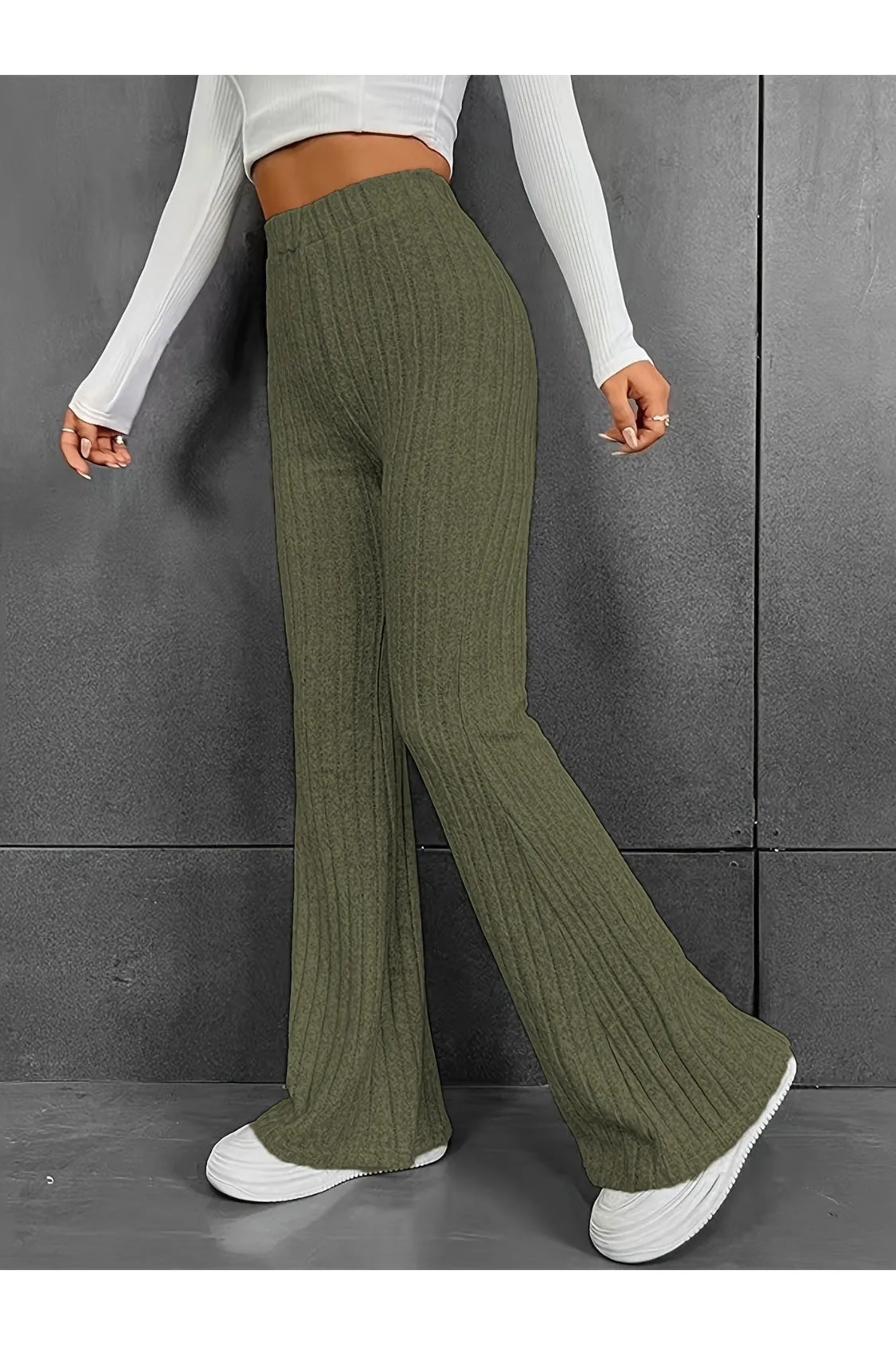 Women Ribbed High Waist Bootcut Pants