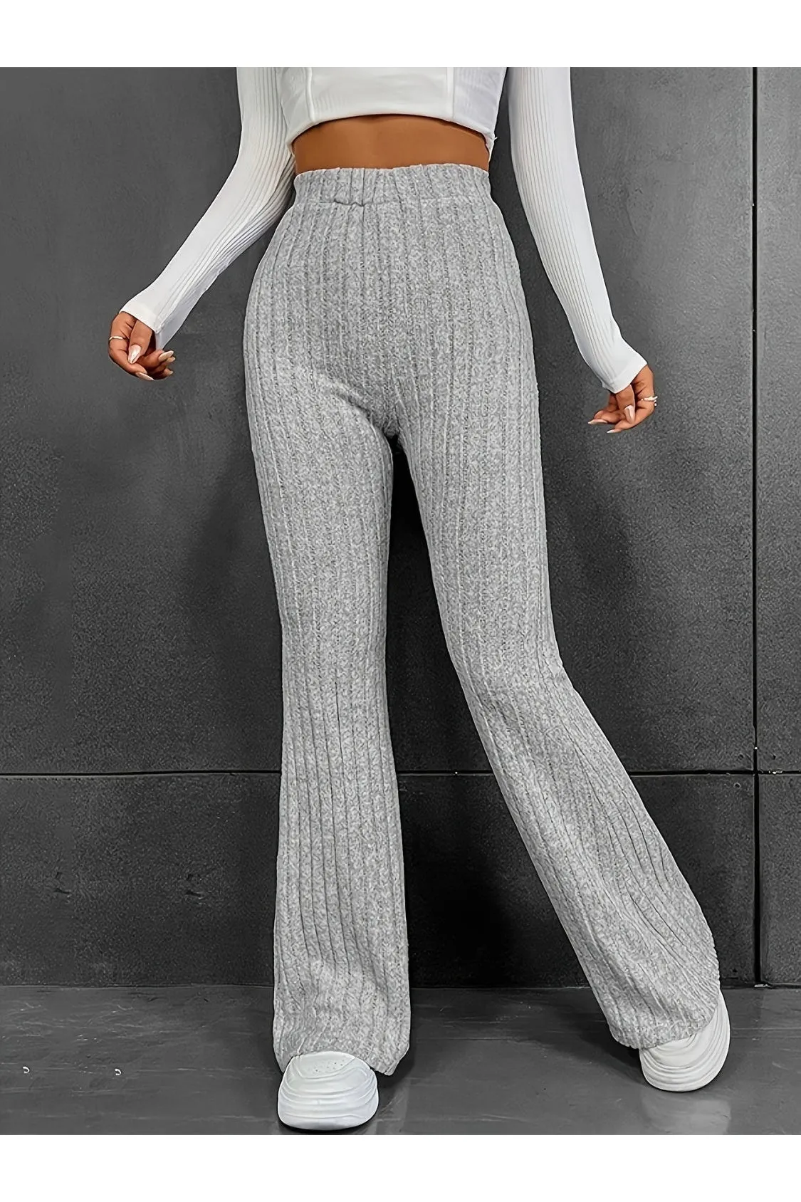 Women Ribbed High Waist Bootcut Pants