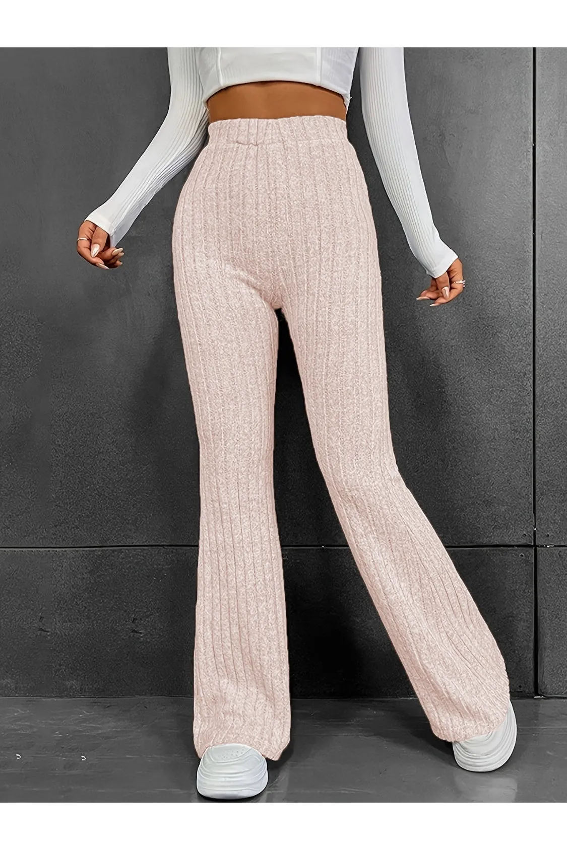 Women Ribbed High Waist Bootcut Pants