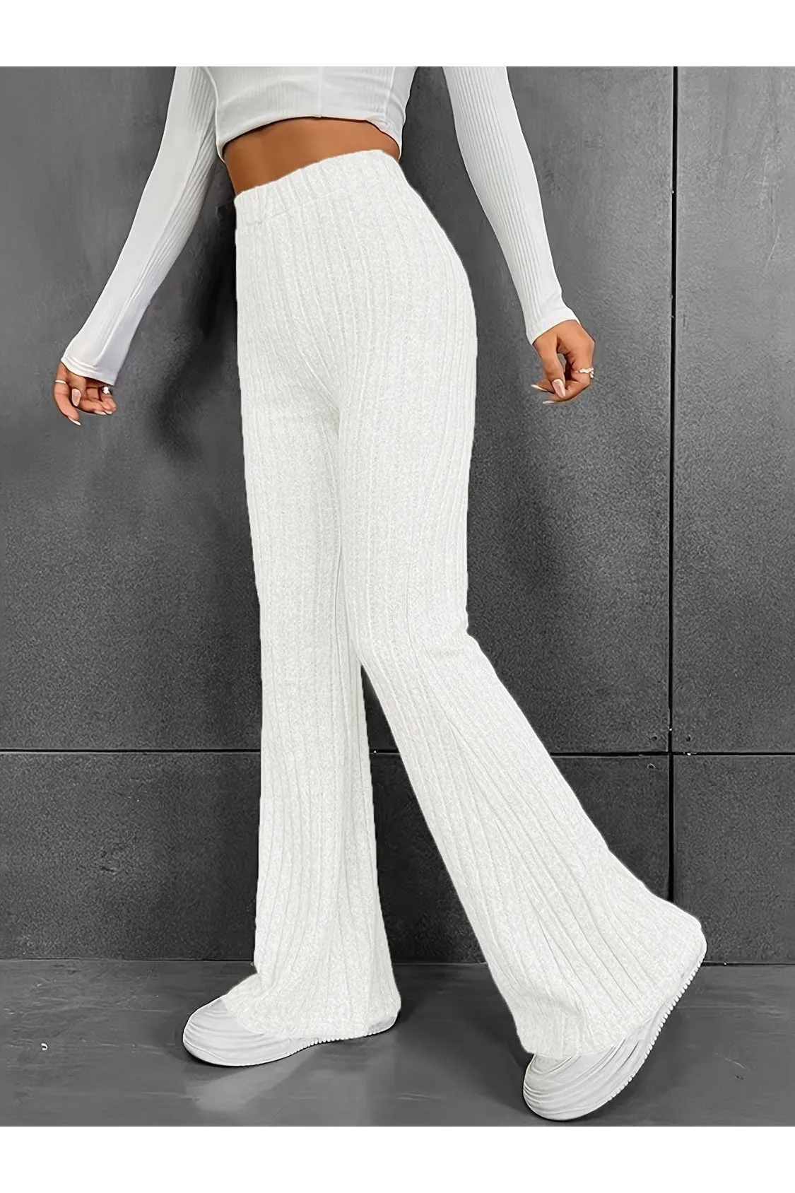 Women Ribbed High Waist Bootcut Pants