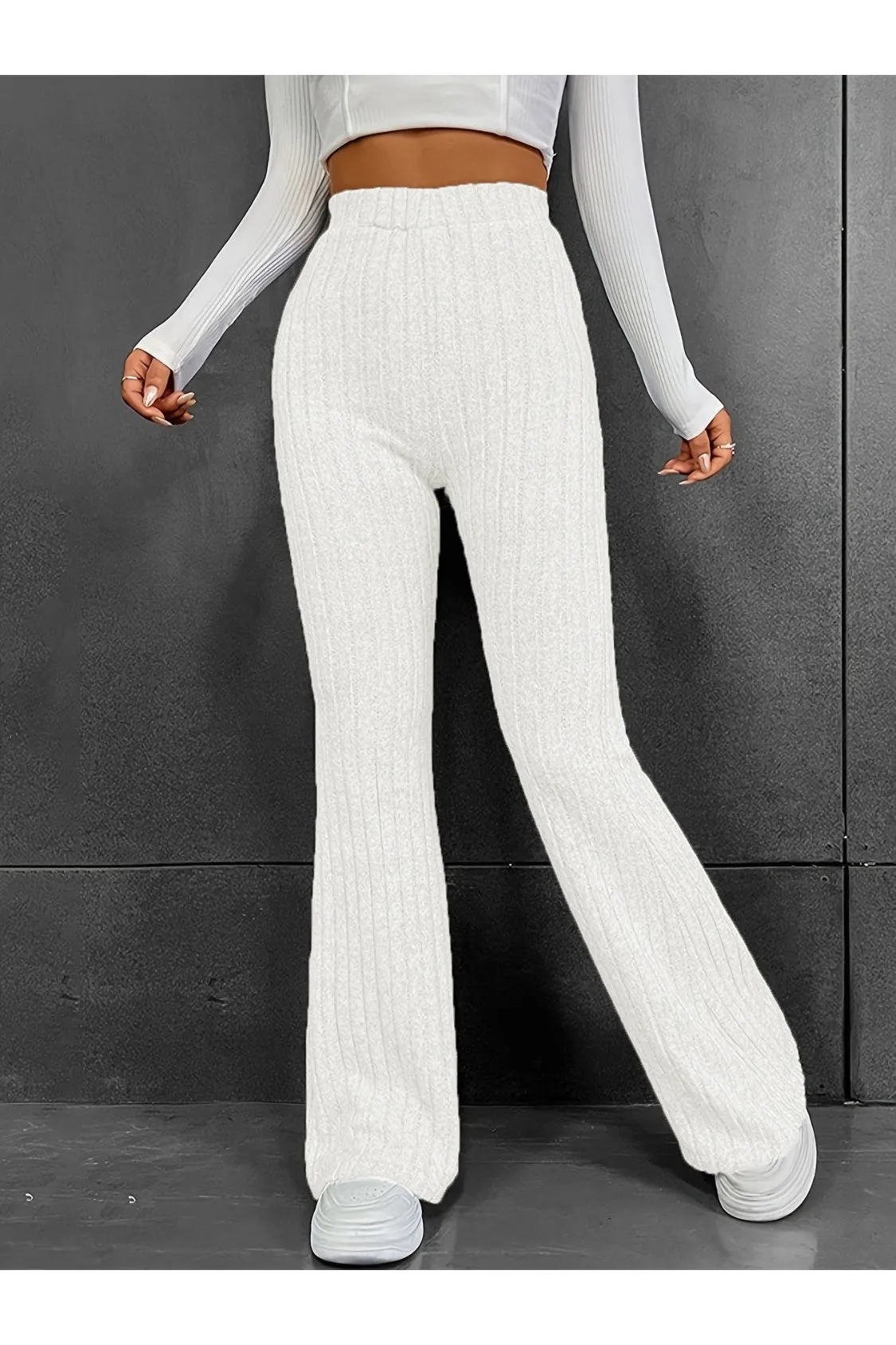 Women Ribbed High Waist Bootcut Pants