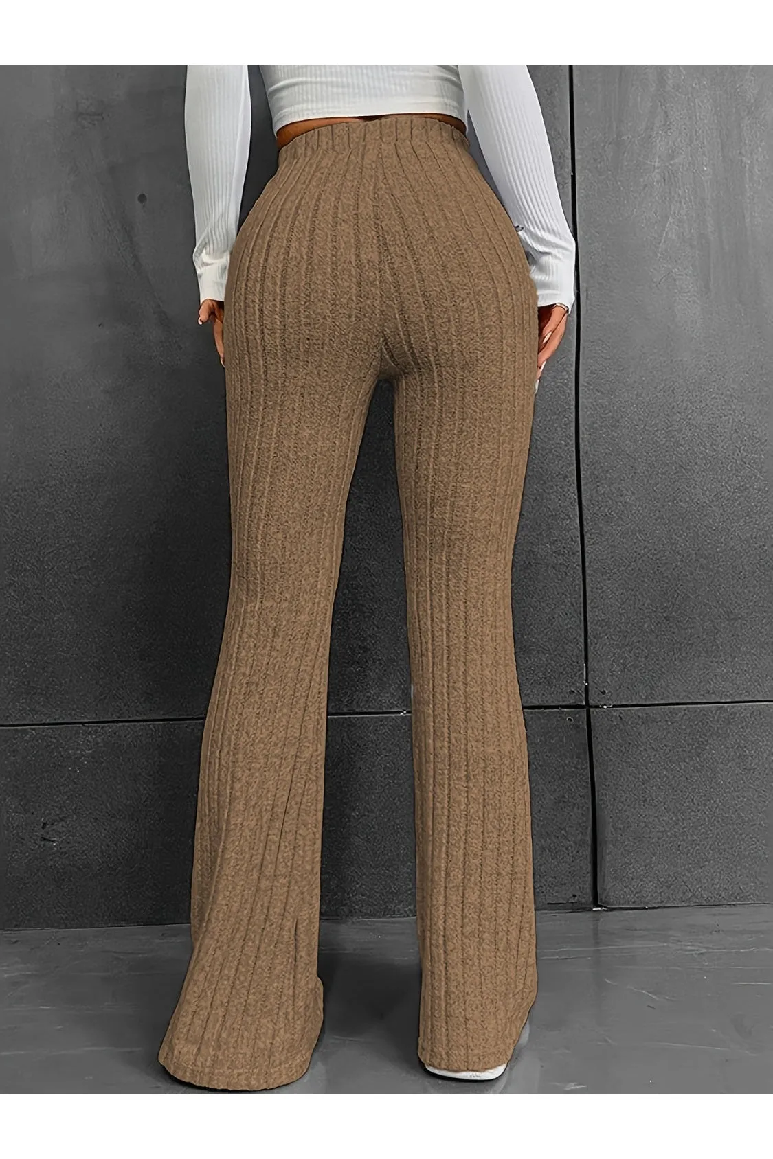 Women Ribbed High Waist Bootcut Pants
