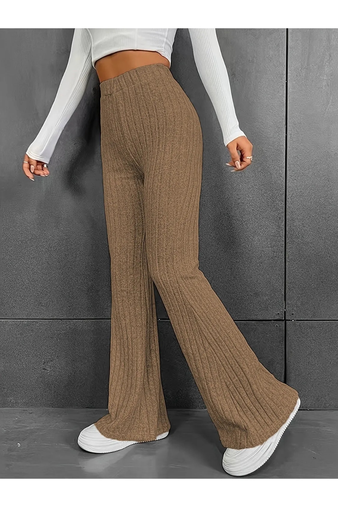 Women Ribbed High Waist Bootcut Pants