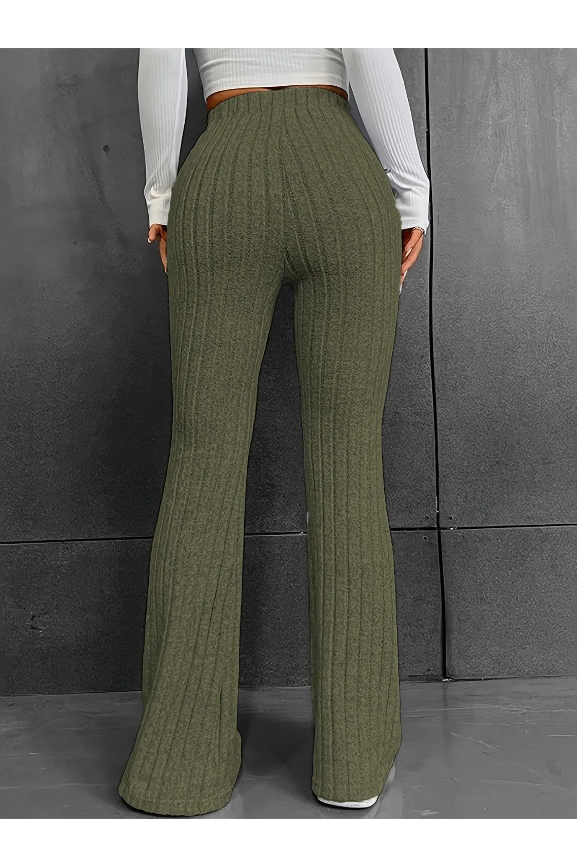 Women Ribbed High Waist Bootcut Pants