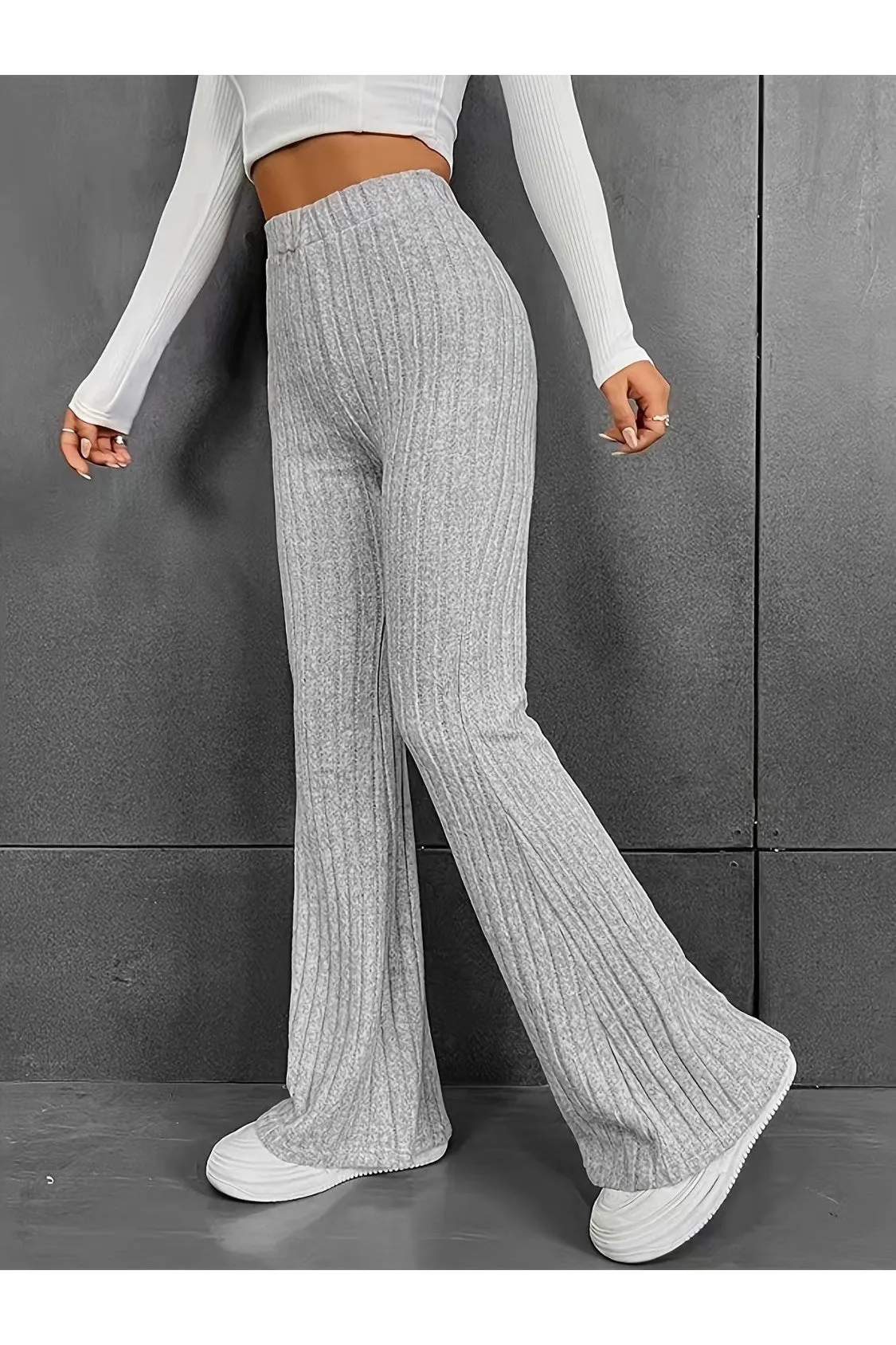 Women Ribbed High Waist Bootcut Pants