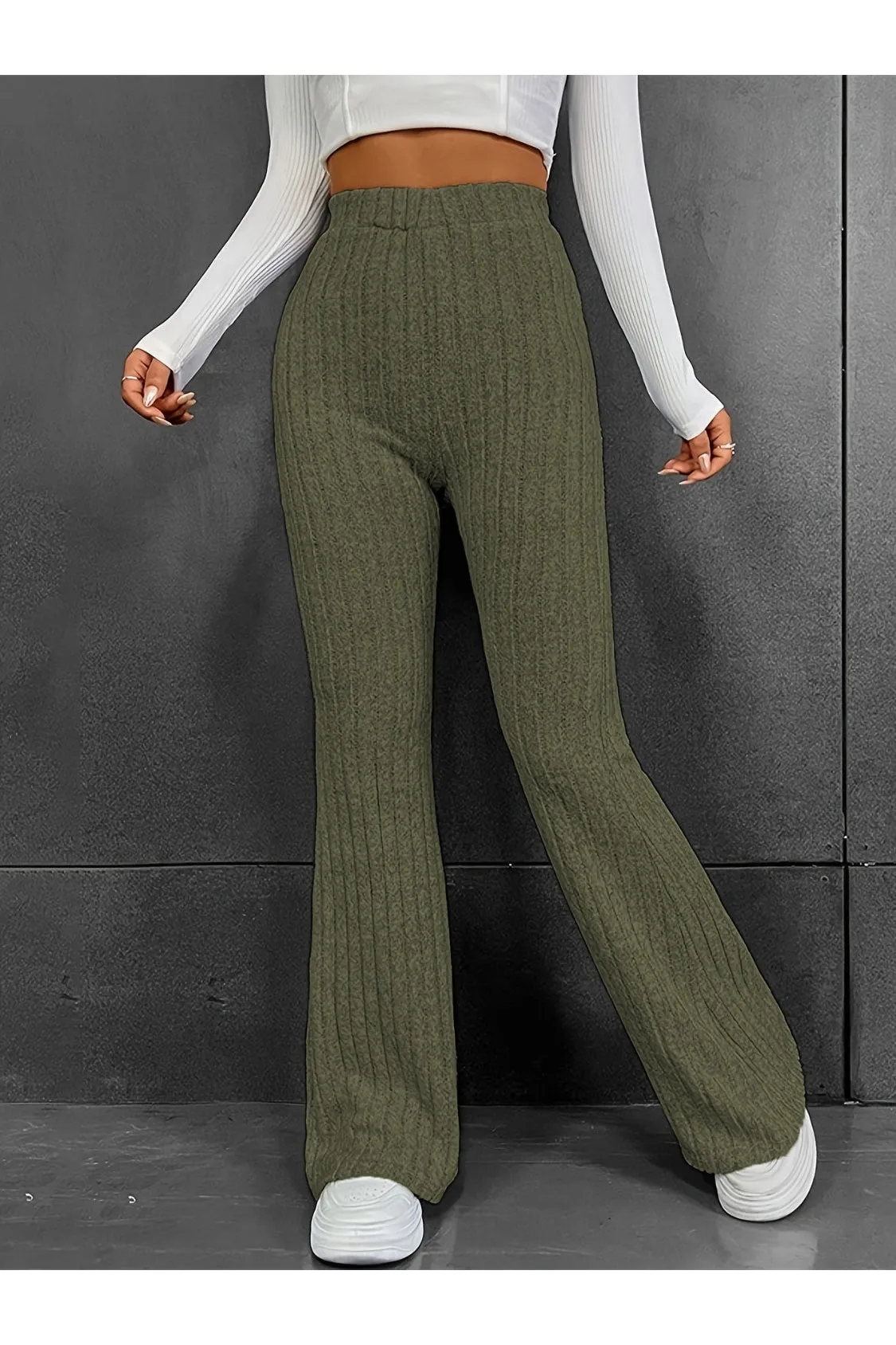 Women Ribbed High Waist Bootcut Pants
