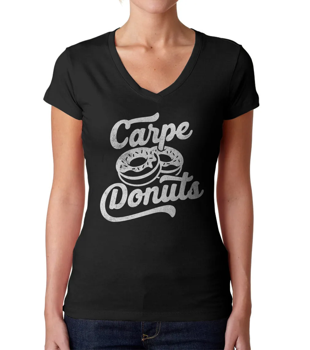 Women's Carpe Donuts Vneck T-Shirt - Funny Donut Shirt