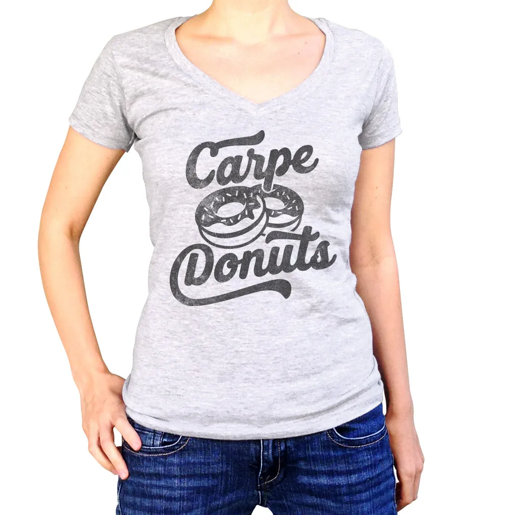 Women's Carpe Donuts Vneck T-Shirt - Funny Donut Shirt
