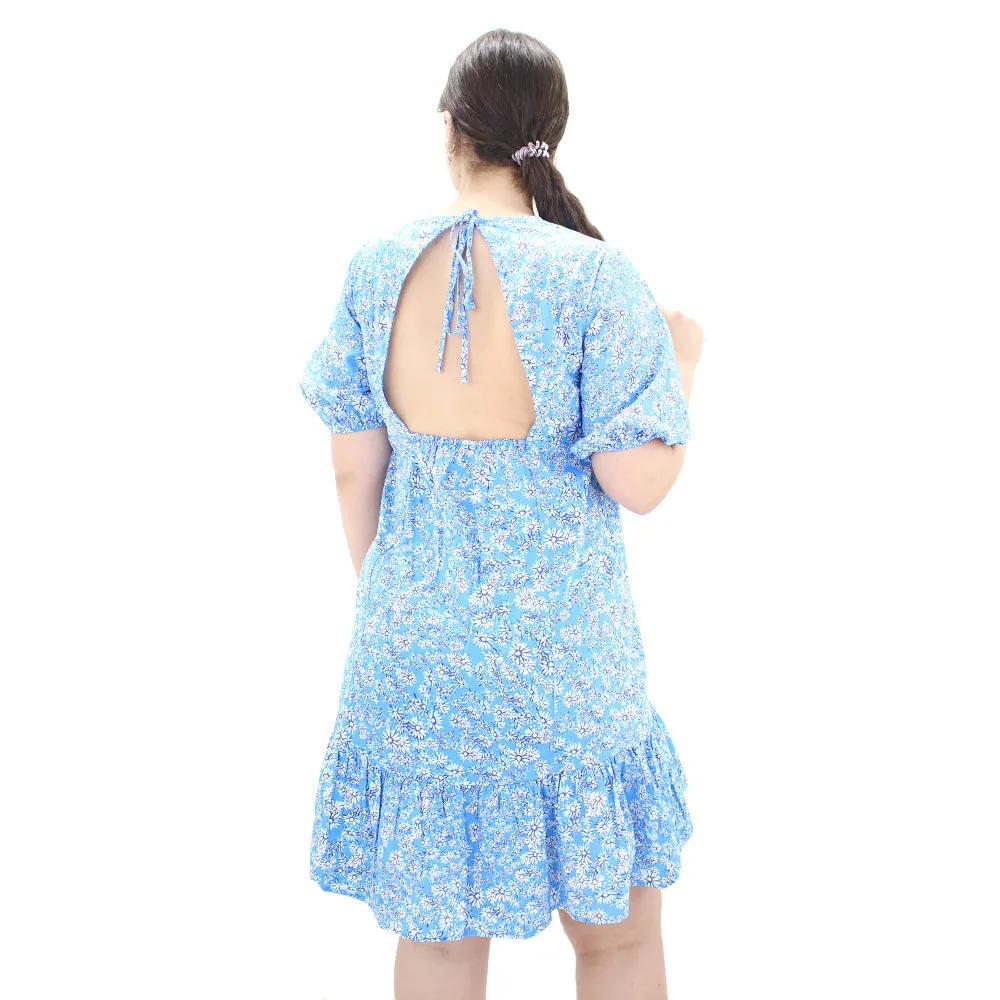 Women's Floral Open Back Casual Dress,Blue
