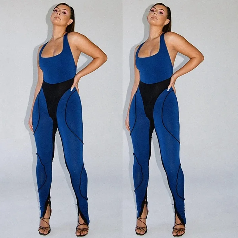 Womens Side Split Ruched Athleisure Sleeveless Jumpsuits