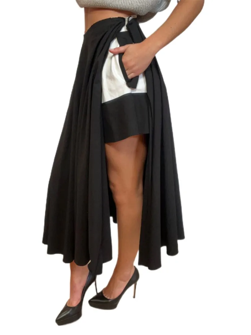 Y3 Black & White Yohji Midi Slit Skirt. Size: 1