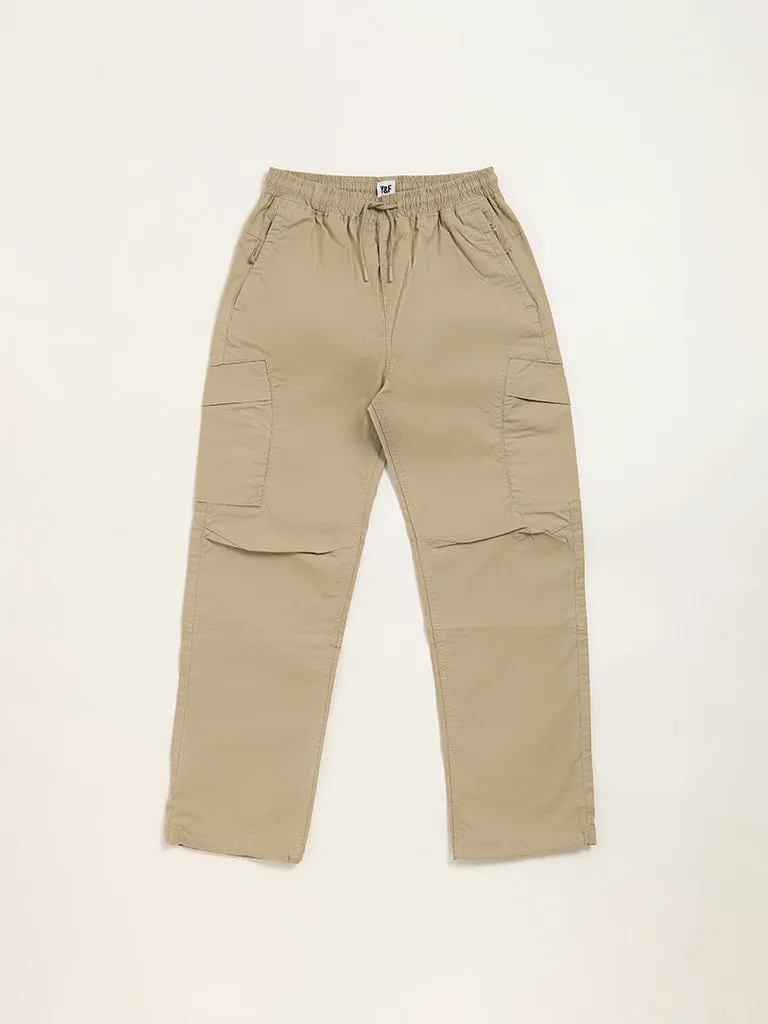 Y&F Kids Khaki Mid-Rise Trousers