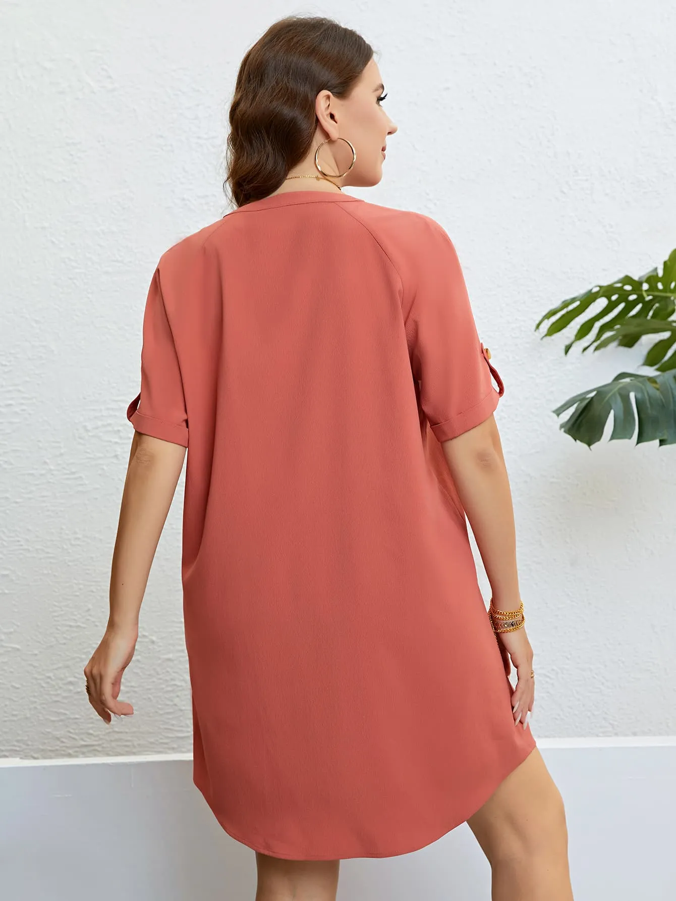 You Are My Sunshine Plus Size Buttoned Notched Neck Shift Dress