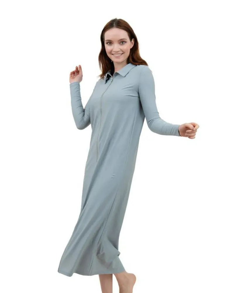 ZMD Grey Full Zip Maxi Swim Dress