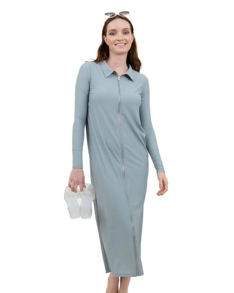 ZMD Grey Full Zip Maxi Swim Dress